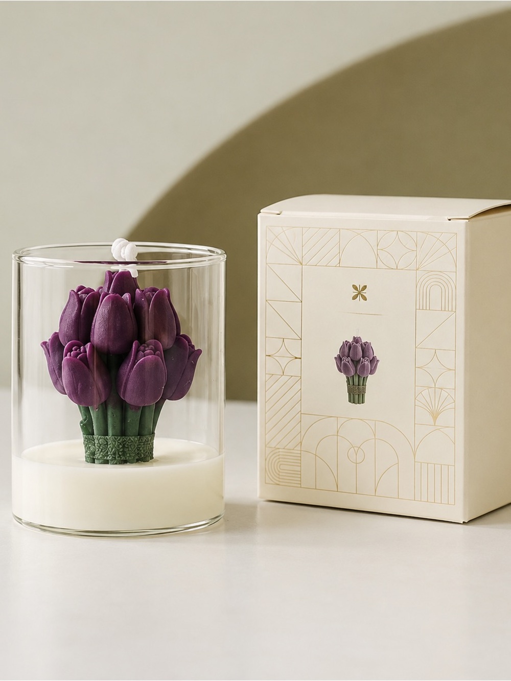 Purple Tulip Bouquet Candle in Glass Jar